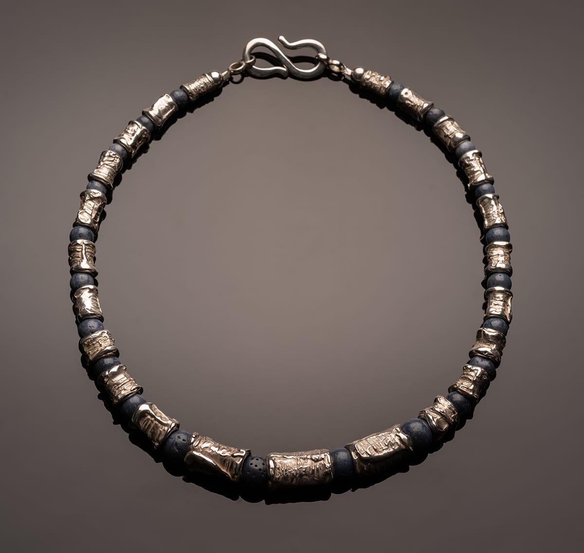 silver with blue beads necklace